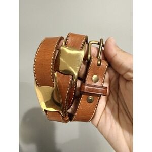 Vtg DKNY Belt Womens Tan Leather Gold Tone Concho Southwest Cowboy 90s 34" M/L